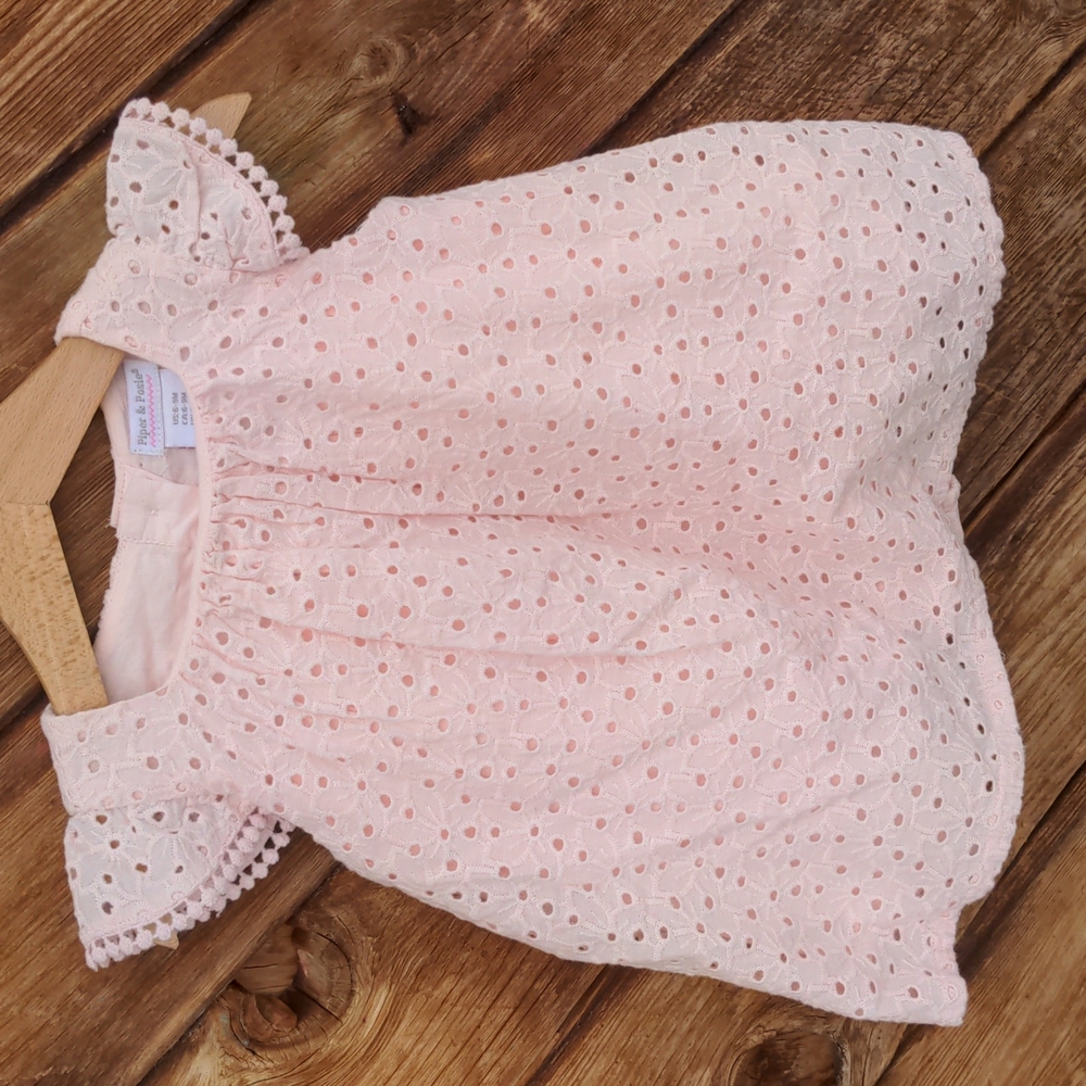 Piper & Poise Dress Pale pink eyelet cotton dress 6-9m